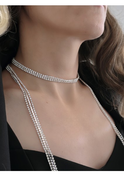 Gümüş Kaplama Üç Sıralı Su Yolu Şal Model Kolye fiyatları