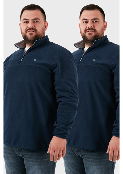 Regular Fit Anti-Pilling Büyük Beden Dik Yaka Kışlık Şardonlu 2'li Paket Polar Erkek POLAR 5906001BS2