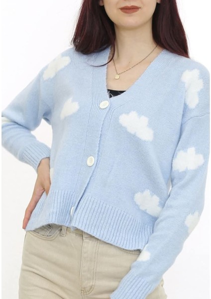 Bulut Detaylı Uzun Kollu Triko Hırka