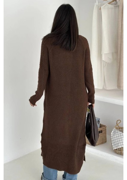 Kadın Yumuşak Dokulu Cepli Örgü Diz Altı Uzun Triko Hırka fiyatları