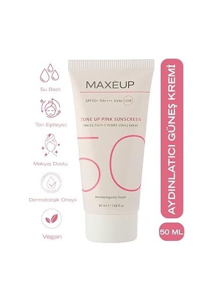 Maxeup Ton Eşitleyici Aydınlatıcı Güneş Kremi SPF50+/PA++++ Güneş Koruyucu 50ML modelleri