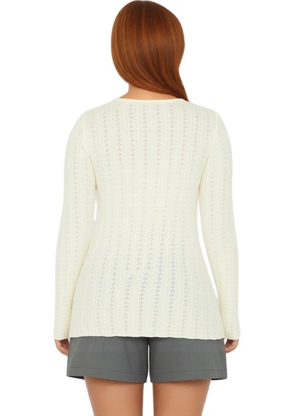 Genç Kadın Ajurlu Detaylı Kurdele Bağcıklı Bisiklet Yaka Triko Kaliteli Şık Rahat fırsatları