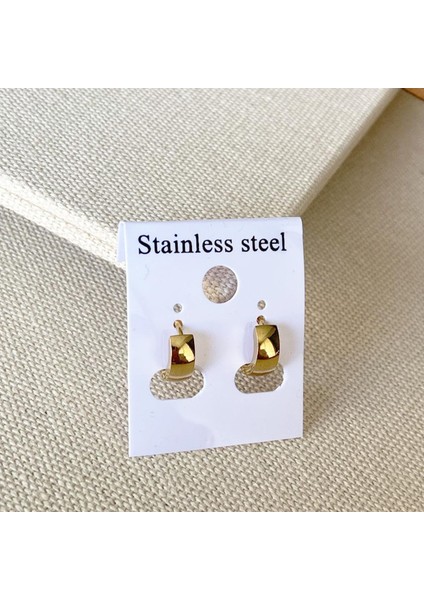 Taşlı Gold Halka Çelik Küpe Kombin fiyatları