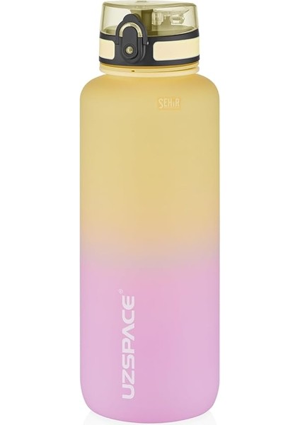 1500ML Çift Renkli Sızdırmaz Bpa Içermez Kilitlenebilir Kapaklı Motivasyonel Tritan Su Matarası (Sarı-Lila)