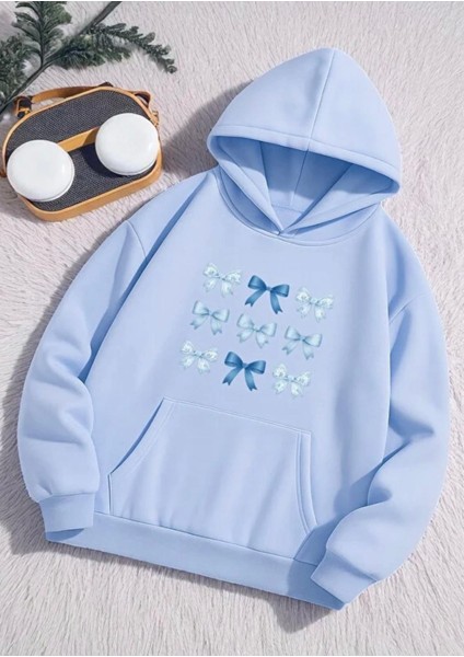 Punıx Büyük Beden Özel Tasarım Kurdeleler Baskılı Kışlık Kapüşonlu Kadın Sweatshırt