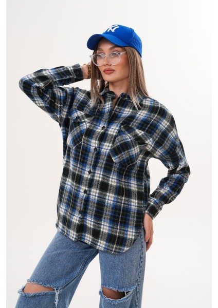 Kadın Desen Bloklu Oduncu Oversize Bol ve Geniş Kalıp Casual Cepli Yakalı Ceket Gömlek fırsatları