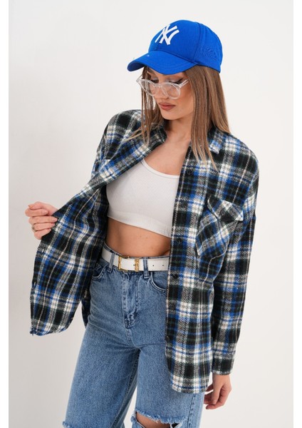 Kadın Desen Bloklu Oduncu Oversize Bol ve Geniş Kalıp Casual Cepli Yakalı Ceket Gömlek indirimleri