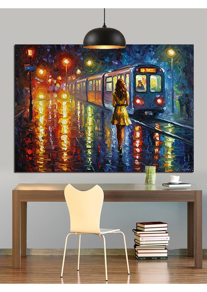 Yağmurlu Sokak Tramvay Dekoratif Kanvas - Mdf Ahşap Tablo