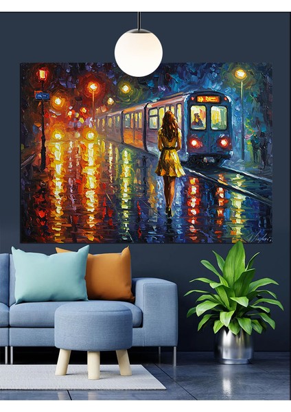 Yağmurlu Sokak Tramvay Dekoratif Kanvas - Mdf Ahşap Tablo fiyatları