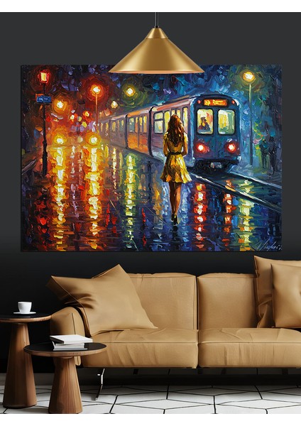 Yağmurlu Sokak Tramvay Dekoratif Kanvas - Mdf Ahşap Tablo modelleri