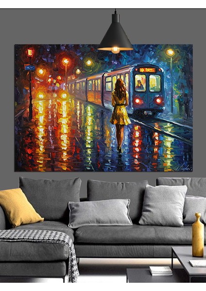 Yağmurlu Sokak Tramvay Dekoratif Kanvas - Mdf Ahşap Tablo fırsatları