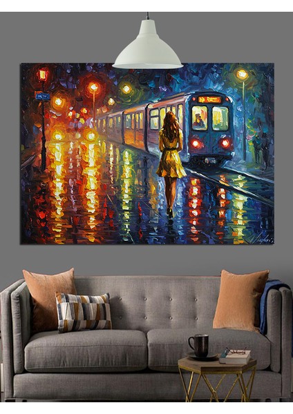 Yağmurlu Sokak Tramvay Dekoratif Kanvas - Mdf Ahşap Tablo indirimleri