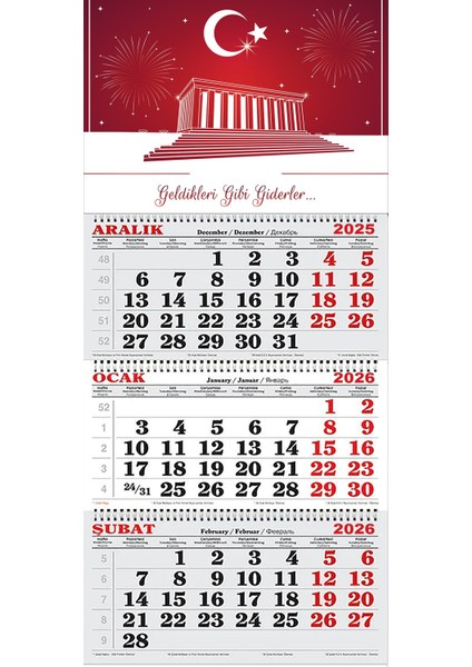 2026 Yılı Gemici Takvimi-Bayrak ,anıtkabir ve "geldikleri Gibi Giderler"