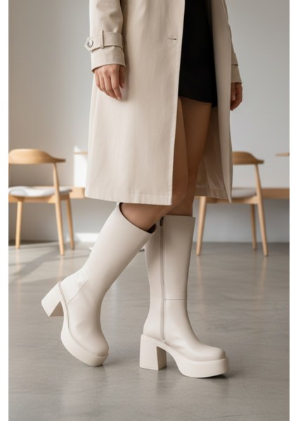 Kalın Taban Topuklu Fermuarlı Diz Altı Sade Klasik Kadın Çizme 914303-Z modelleri