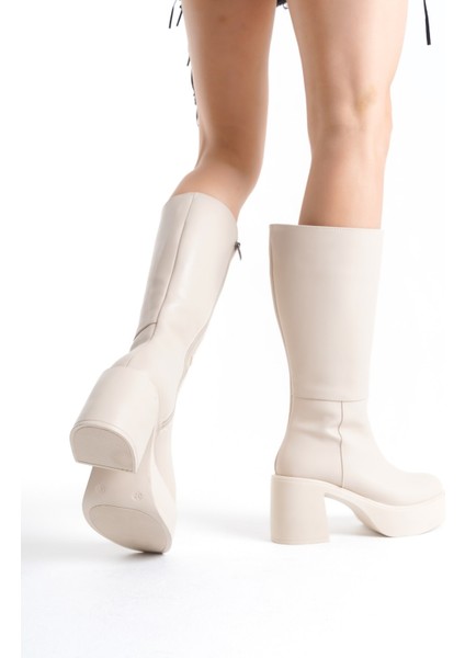 Kalın Taban Topuklu Fermuarlı Diz Altı Sade Klasik Kadın Çizme 914303-Z indirimleri