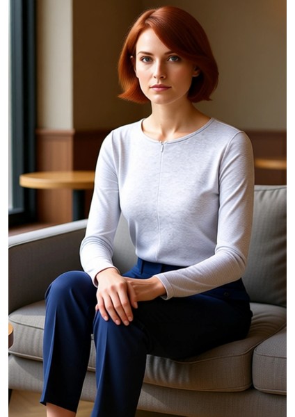 Kadın Uzun Kollu Vücuda Oturan Yarım Fermuarlı Örme Bluz Kaliteli Şık Rahat Modern Zarif Günlük