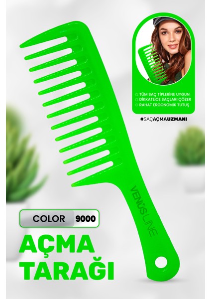 Venüsline 9000 Saç Açma Tarağı – Yeşil Renkli, Islak ve Kuru Saçlar Için