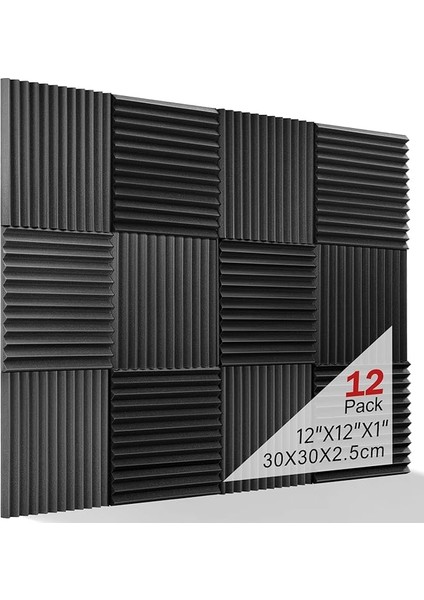 Akustik Köpük, Ses Emici, 12 Adet Siyah Akustik Köpük, Stüdyo, Podcast, Kayıt Stüdyoları, Ofisler, Ev Öğrenme, Akustik Köpük Mat, Akustik Köpük Mat (30 x 30 x 2,5 Cm)