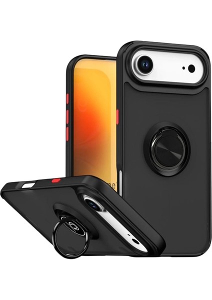 Apple iPhone 17 Air Kılıf Mat Parmak Izi Yapmaz Renkli Tuşlu 360 Yüzüklü Standlı Military Kamera Korumalı Kapak