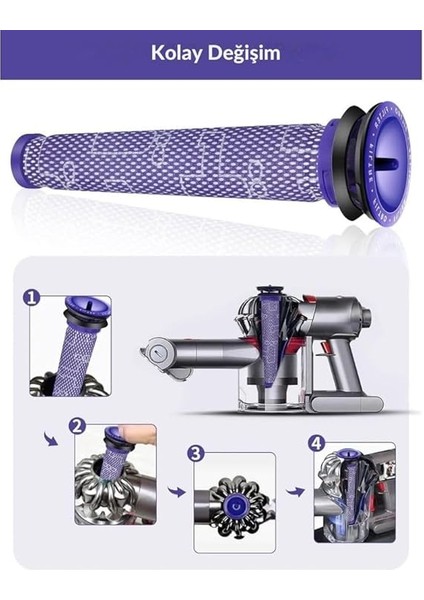 V6, V7, V8, DC58, DC59, Dc6, DC74 ile Uyumlu Ön Filtre 2'li modelleri