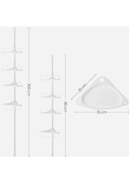 Duş Rafı, 85 – 305 cm Yüksekliği Ayarlanabilir, 4 Tepsili Banyo Rafı, Duş Köşesi, Delme Gerektirmez, Beyaz BCB001A indirimleri