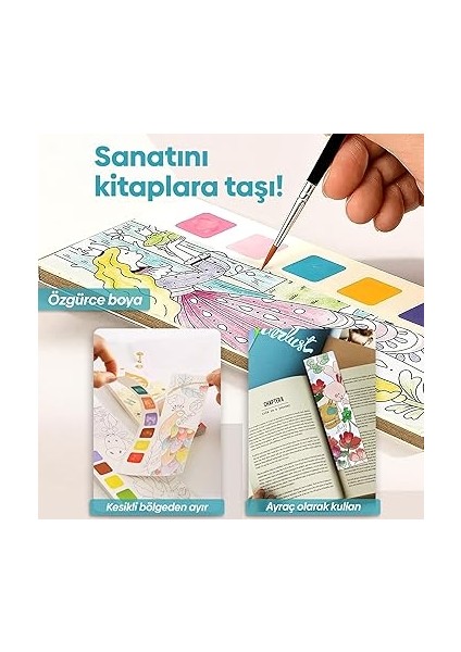 Renk Paletli Sulu Boya Kitabı + Fırça, 12 Sayfa Boyama Kitabı, Aktivite Boyama Seti, Çocuklar Için Yeni Nesil Sulu Boya Defteri (Unicorn Uzay Yolculuğu) fiyatları