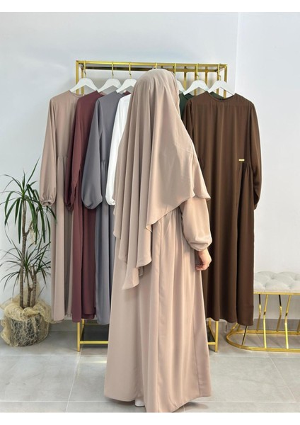 Ferace & Abaya Sufle Takım Yandan Robalı Elbise .hac ve Umre Için Uygundur Taş Rengi fırsatları