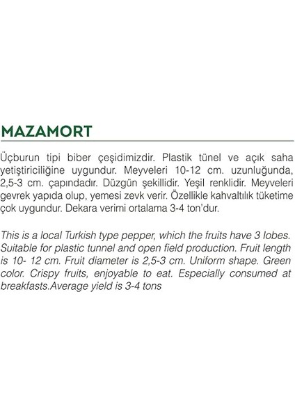 Tarım Ata Tohumu Yeşil Biber Mazamort 100 Adet Tohum fiyatları