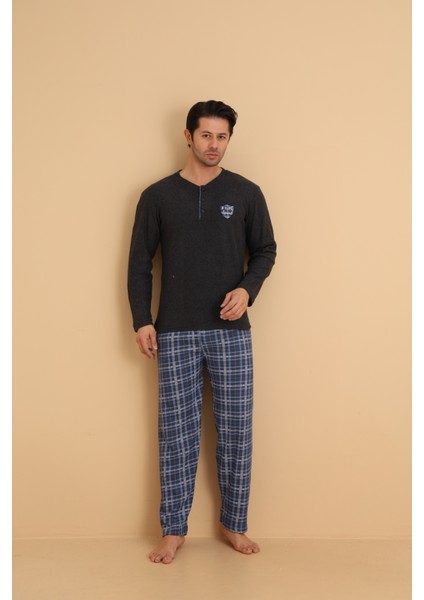 Flkn 7015 Interlok Kışlık Ekose Pijamalı Erkek Pijama Takımı