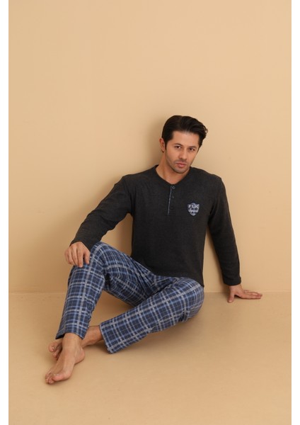 Flkn 7015 Interlok Kışlık Ekose Pijamalı Erkek Pijama Takımı modelleri