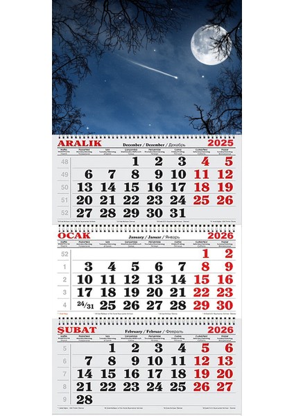 2026 Yılı Gemici Takvimi- Ay ve Kuyruklu Yıldız