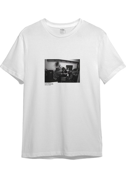 Keith Richards Boston 1975 Tişört - Beyaz