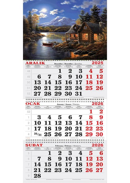 2026 Yılı Gemici Takvimi-Karlı Dağlar ve Gölde Ki Kulübe