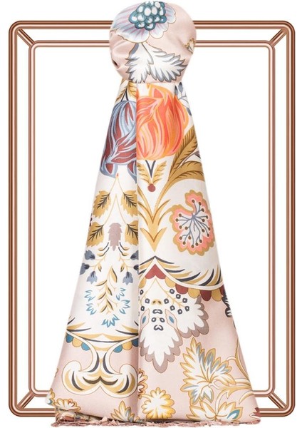 Ipekevi Desenli Ipek Şal - Taç Yaprak Desenli - Puslu Pembe