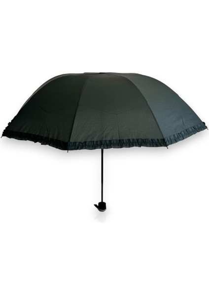 Siyah Fırfırlı Manuel Kısa Boy Şemsiye