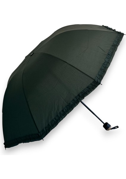 Siyah Fırfırlı Manuel Kısa Boy Şemsiye fiyatları