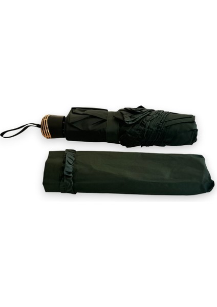 Siyah Fırfırlı Manuel Kısa Boy Şemsiye modelleri