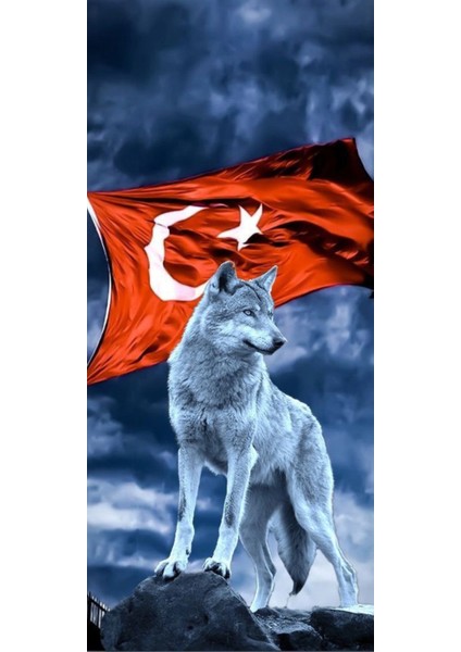 Kurt ve Türk Bayrağı Kapı Direk Kaplama Folyosu Baskılı Sticker Sağ-Sol 2 Adet 22*50 cm