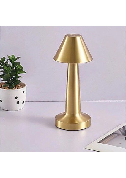 Çatı Model Gold Renk Şarjlı Dokunmatik 3 Renkli LED Masa Lambası (5324)