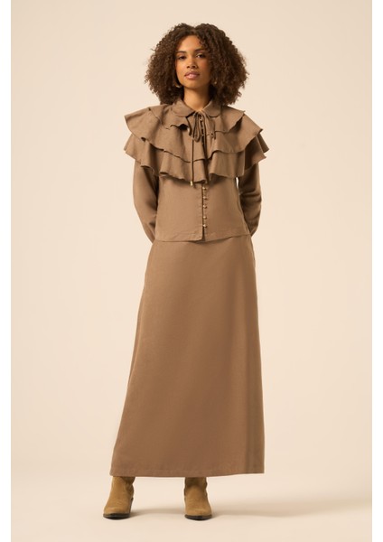 Bayan Süet Fırfırlı Takım Vizon 31247 modelleri