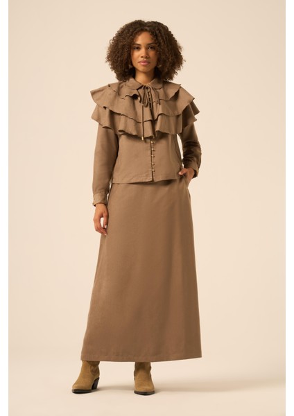 Bayan Süet Fırfırlı Takım Vizon 31247 fırsatları