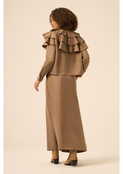 Bayan Süet Fırfırlı Takım Vizon 31247 indirimleri