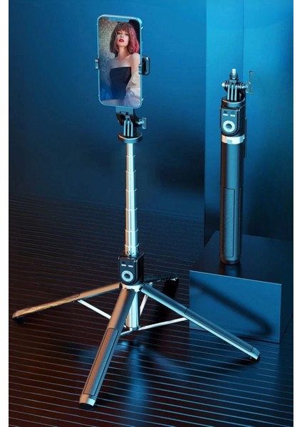 Fotoğraf Makinası ve Telefon Takılabilen 2si 1 Arada 2.2m Uzayan Selfie Çubuğu Kumandalı Tripod