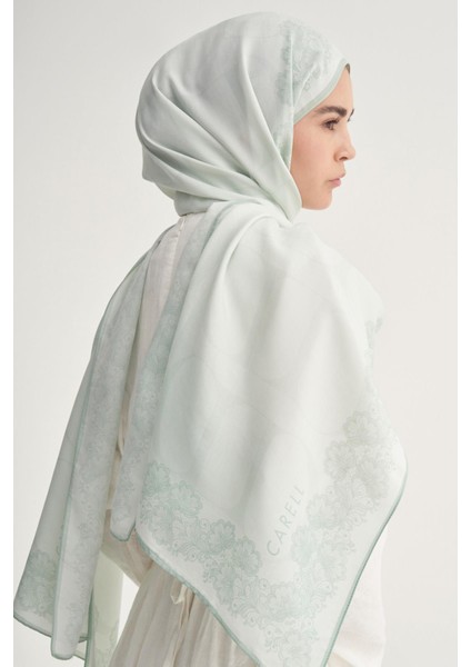 Floral Çiçekli Monogram Floş Şal Su Yeşili