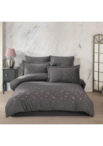 Buğz Hobby Çift Kişilik Poplin Premium Nakışlı Nevresim Spring Gri