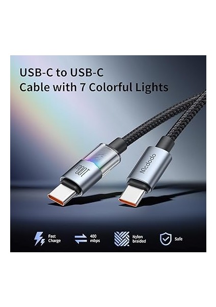 CA-8200 Type-C To Type-C 100W 7 Renkli LED Işıklı Şarj Data Kablosu fiyatları