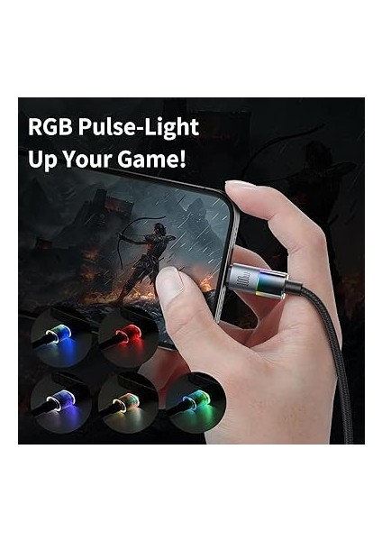 CA-8200 Type-C To Type-C 100W 7 Renkli LED Işıklı Şarj Data Kablosu modelleri