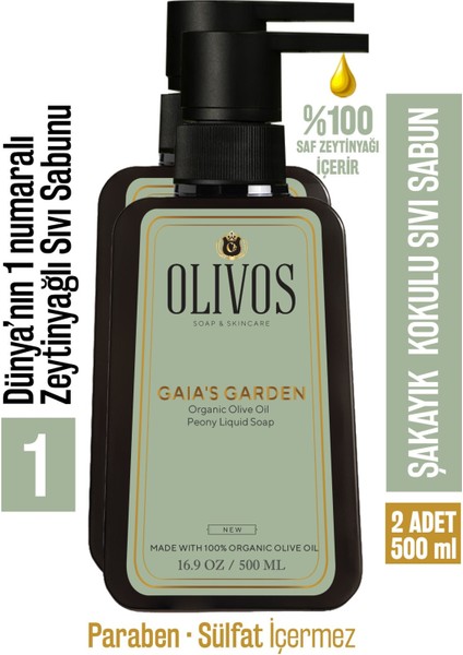 %100 Doğal Zeytinyağlı Şakayık Kokulu Sıvı El Sabun Yoğun Nemlendirici Arındırıcı Bitkisel 2X500 ml