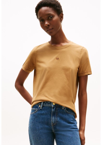 Tonal Flag Reg C-Nk Ss Tee Kadın Kahverengi T-Shirt - WW0WW45626