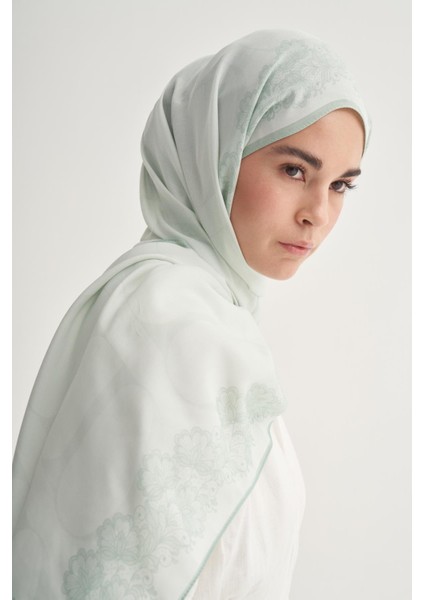 Floral Çiçekli Monogram Floş Şal Su Yeşili indirimleri